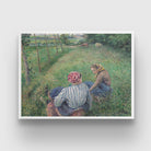 Young Peasant Girls Resting in the Fields near Painting By Camille Pissarro 3 : 4 Horizontal New Premium Wall Art Canvas by MeriDeewar
