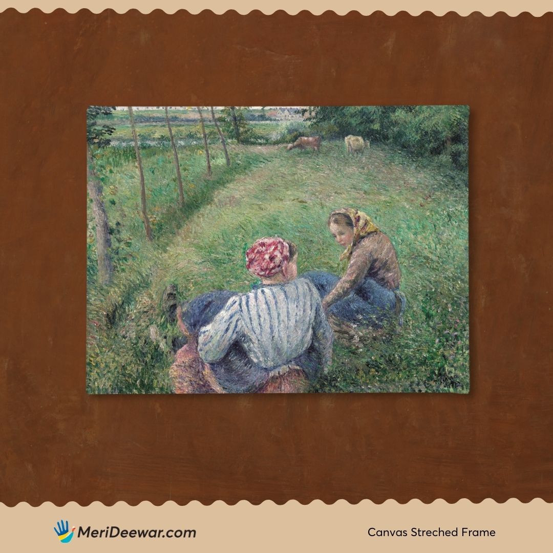 Young Peasant Girls Resting in the Fields near Painting By Camille Pissarro 3 : 4 Horizontal New Premium Wall Art Canvas by MeriDeewar