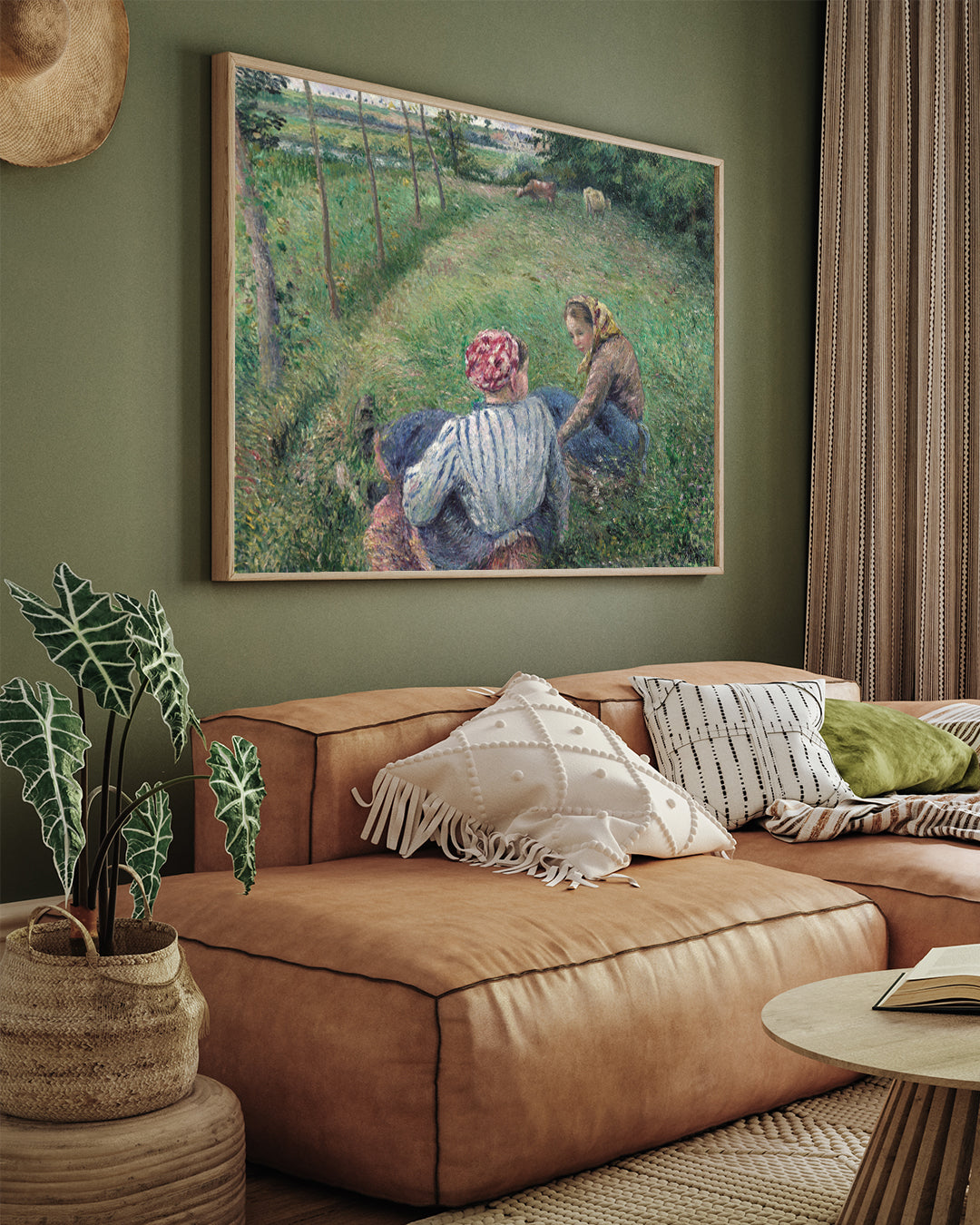 Young Peasant Girls Resting in the Fields near Painting By Camille Pissarro 3 : 4 Horizontal New Premium Wall Art Canvas by MeriDeewar