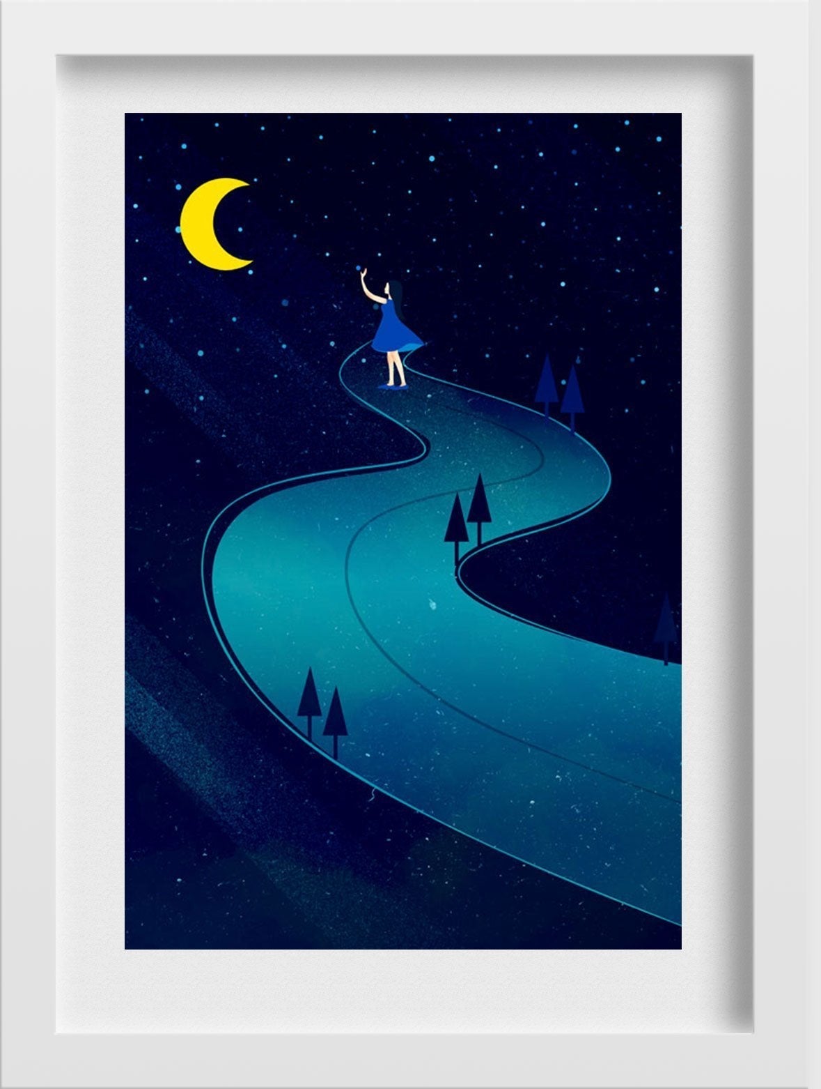 Girl And Moon In Dark Night Painting - Meri Deewar - MeriDeewar