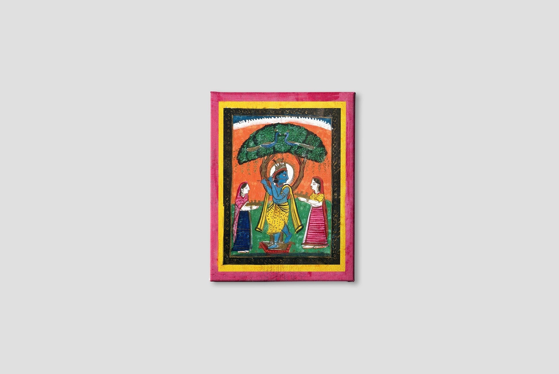 Krishna playing his flute under a tree with two devotees Painting - Meri Deewar - MeriDeewar