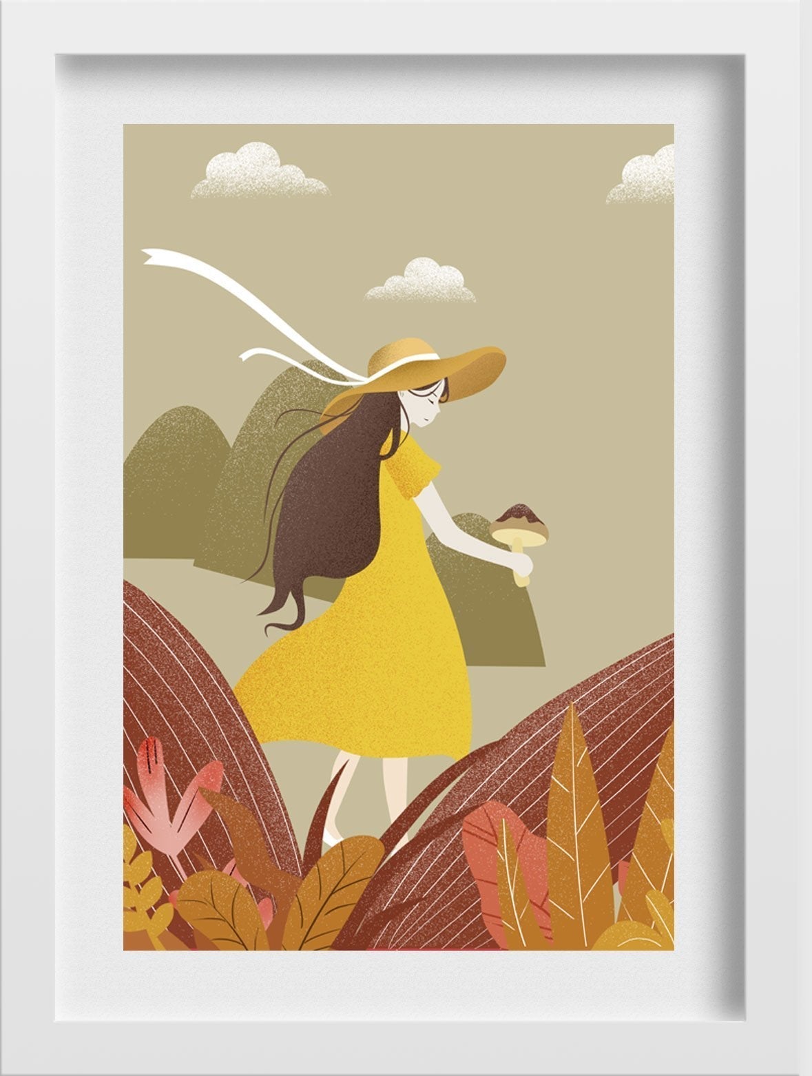 Mushroom Picking Girl Wall Art Painting - Meri Deewar - MeriDeewar