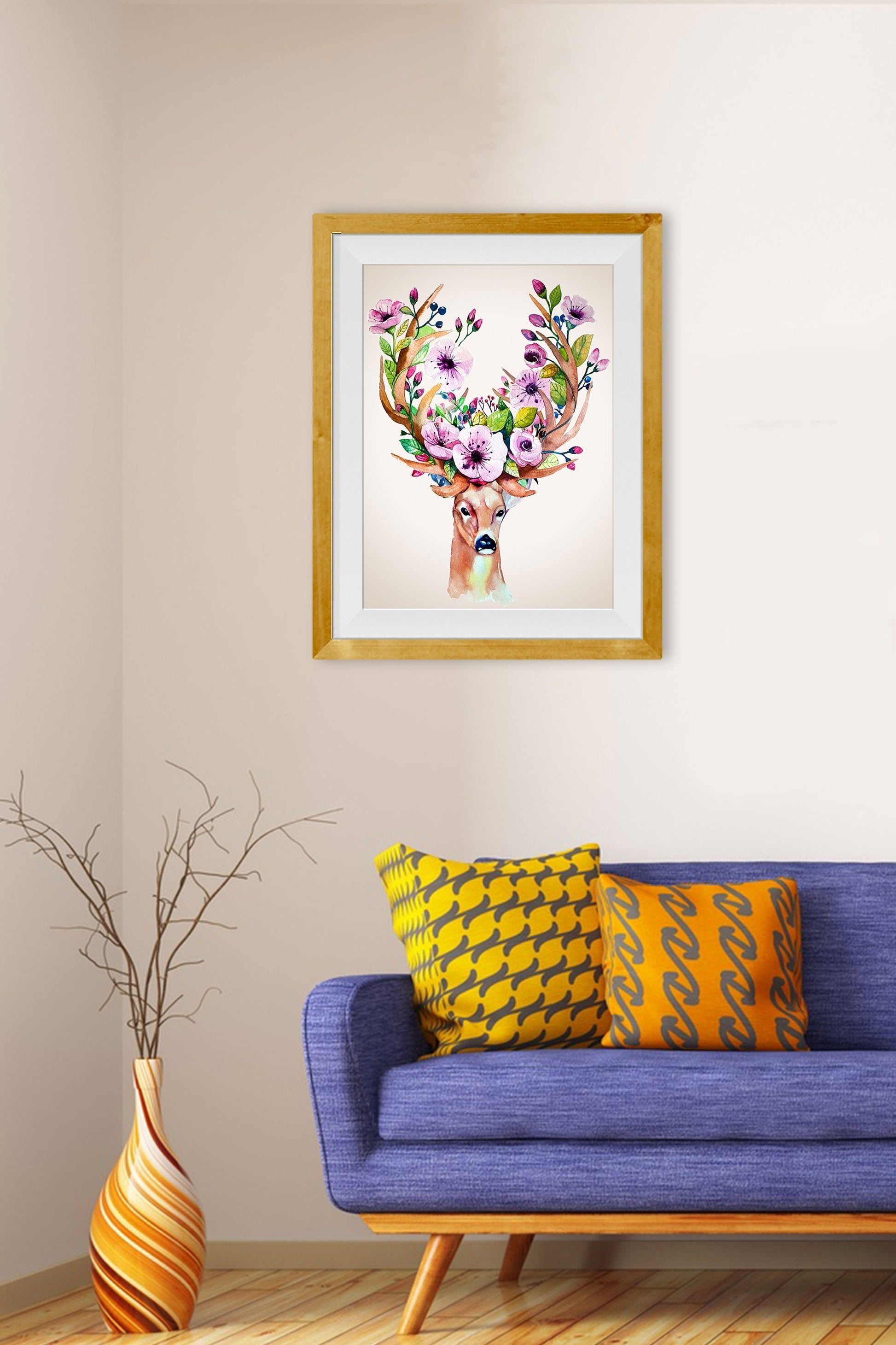 Deer With Flowers Painting - Meri Deewar - MeriDeewar