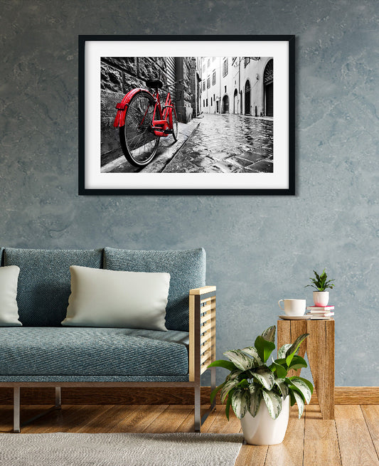 Vintage Red Bike in an Old Town Peel Painting