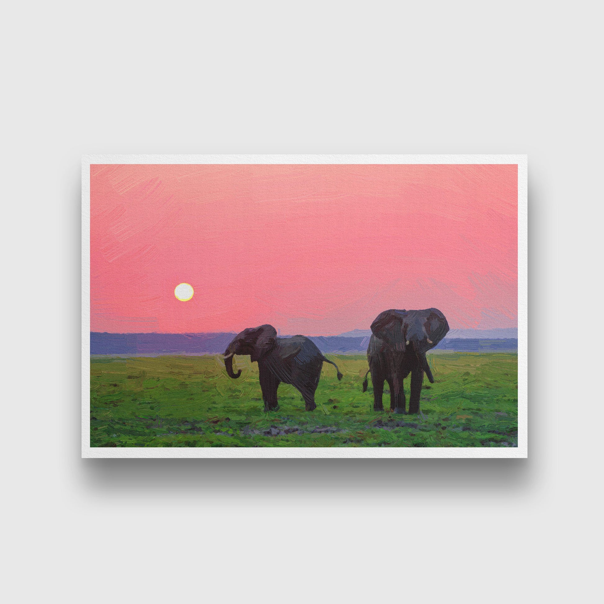 Beautiful pictures of india sunset with elephant Painting - Meri Deewar - MeriDeewar