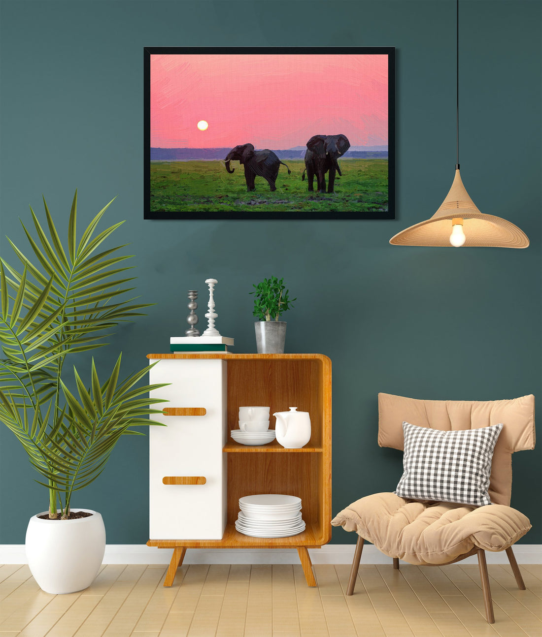 Beautiful pictures of india sunset with elephant Painting - Meri Deewar - MeriDeewar