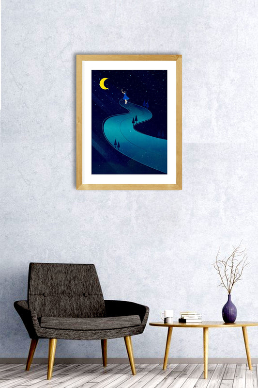 Girl And Moon In Dark Night Painting - Meri Deewar - MeriDeewar