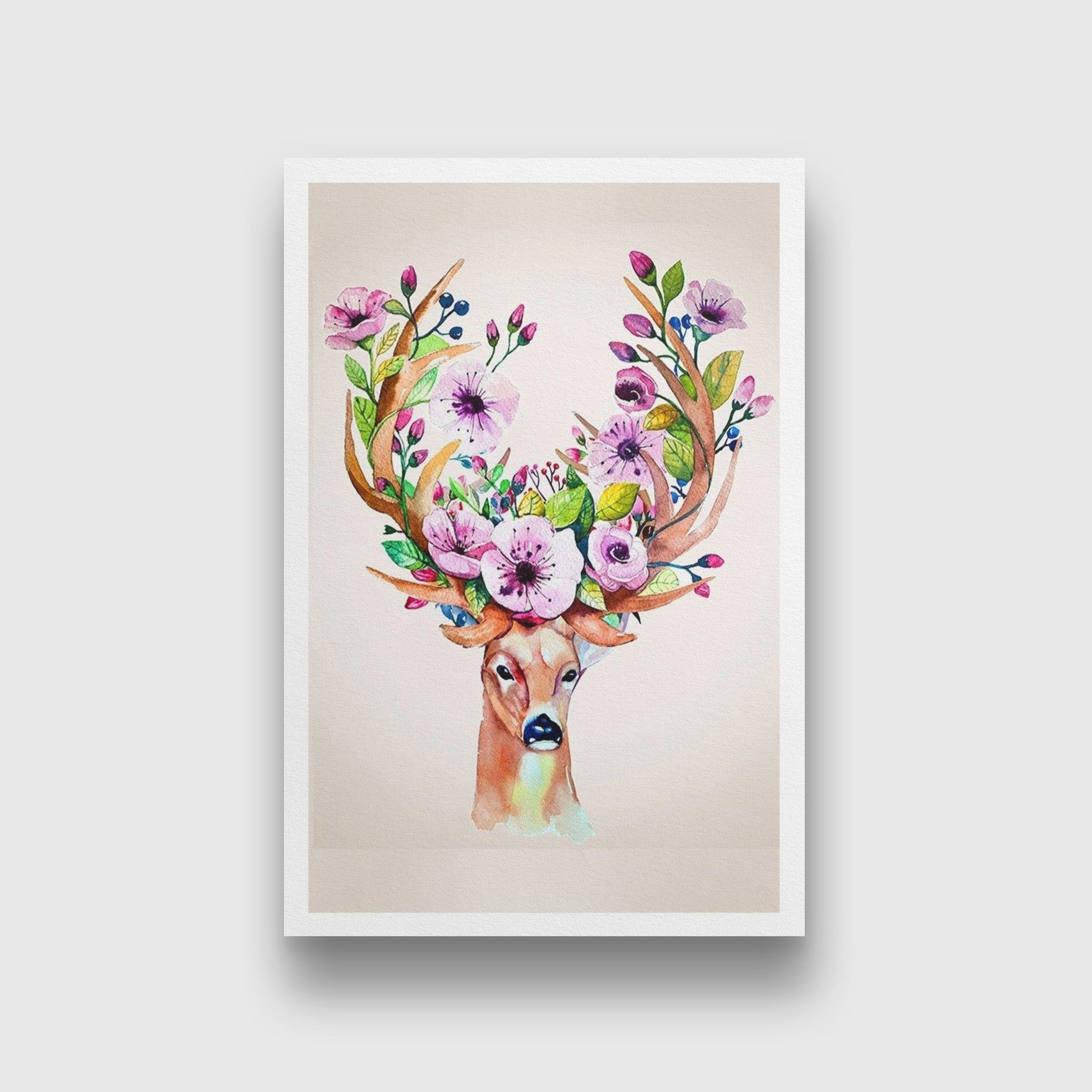 Deer With Flowers Painting - Meri Deewar - MeriDeewar