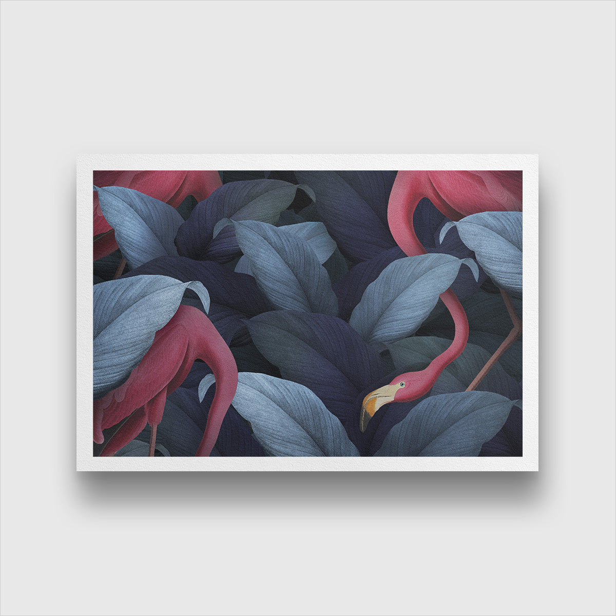 Flamingo With Navy Blue Leaves Painting
