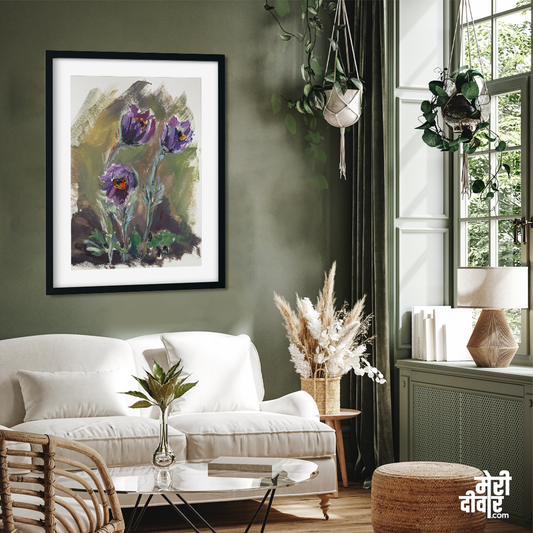 Purple Gouache Flowers Modern Art Painting