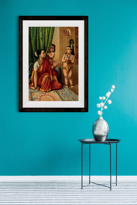 Vishvaroop darshan painting of Yasoda with Krishna by Artist Raja Ravi Varma - Meri Deewar - MeriDeewar