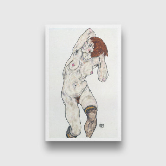 Female Nude with Black Stockings Painting - Meri Deewar - MeriDeewar