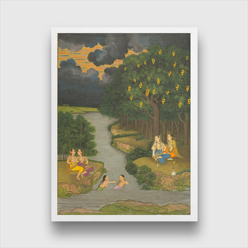 Women enjoying the river at the forest Painting