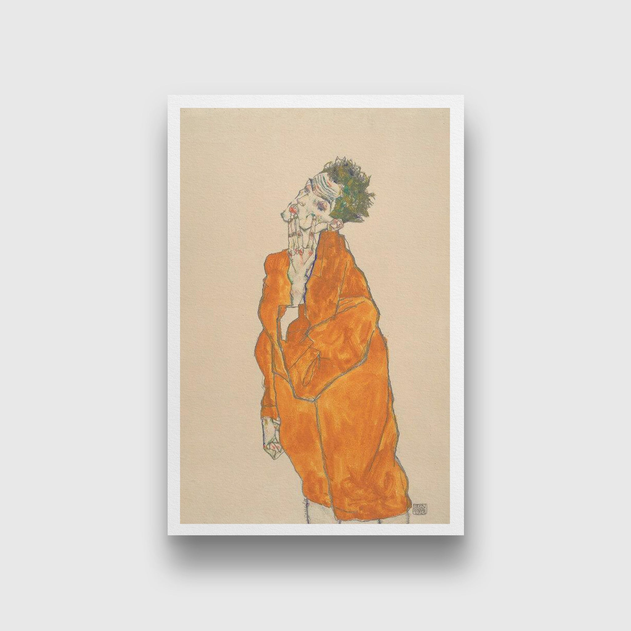 Self Portrait In Orange Cloak Painting - Meri Deewar
