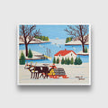 Pair of Oxen with Sled of Logs Painting - MeriDeewar