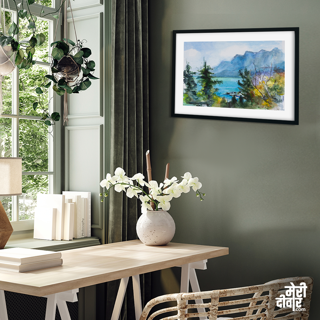 Sea Mountains Watercolor Painting