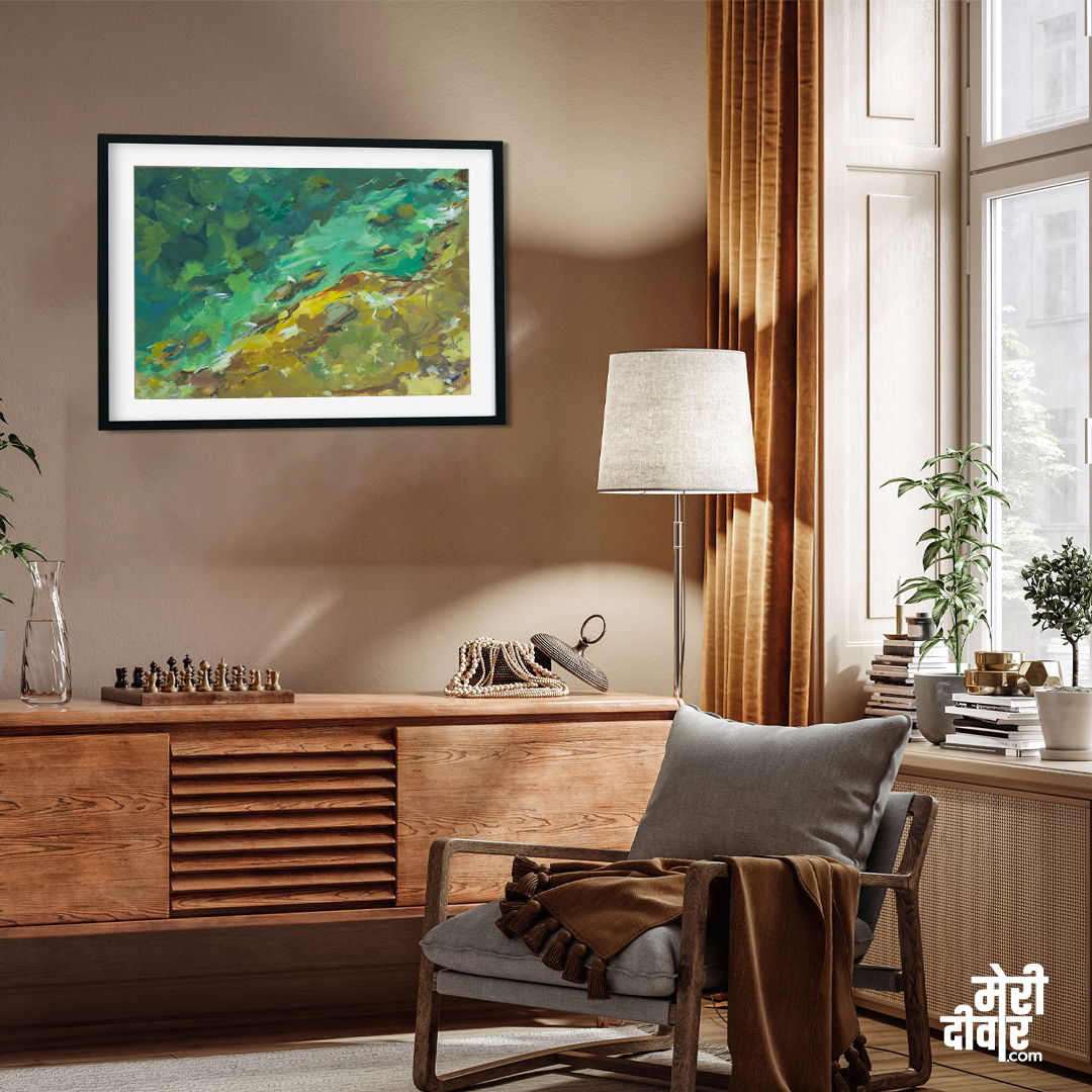 Sea Painting Beach View From Gouache Sea Stones Waves Painting