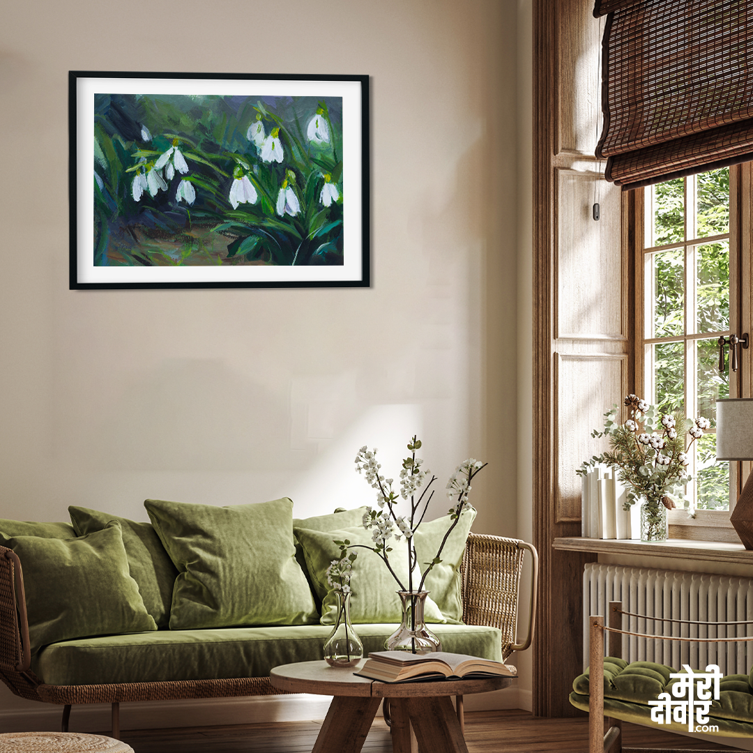 Snowdrops Art Beautiful Blooming Flowers Forest Painting