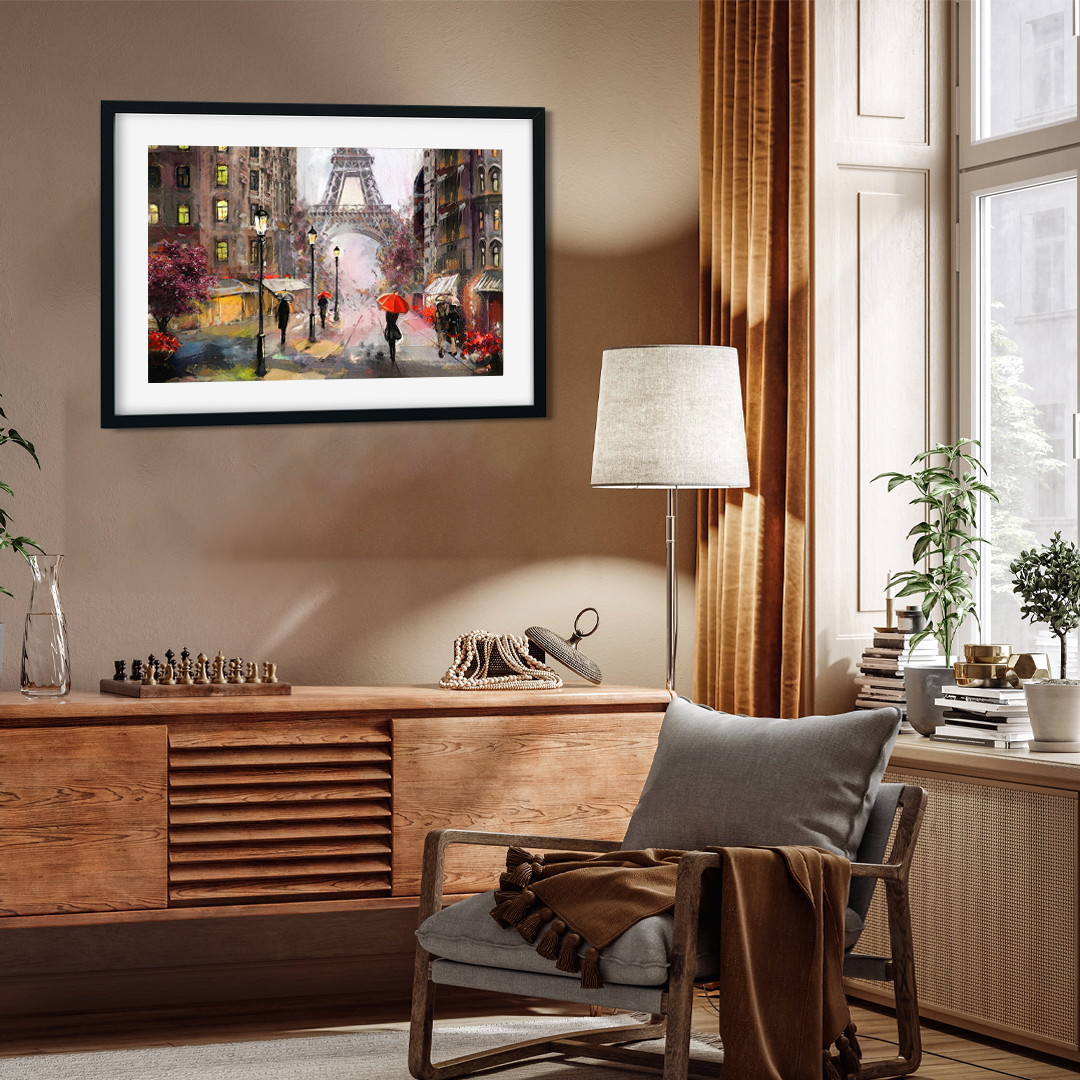 Big Panoramic Paris Street Rainy Day Scenery Wall Painting