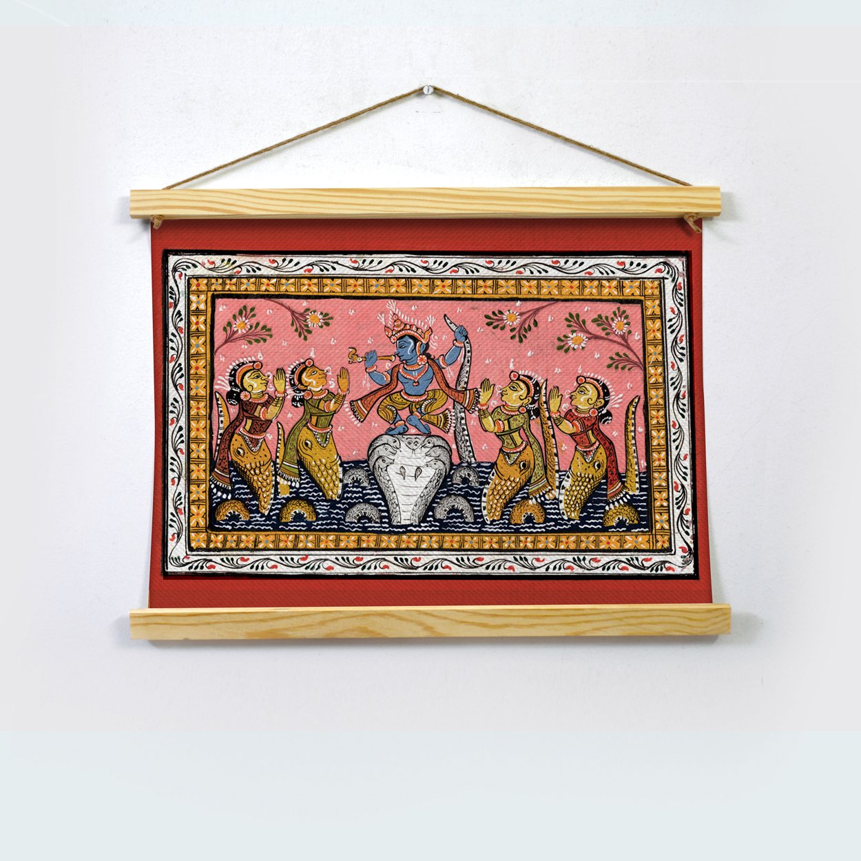 Krishna Dancing On Snake Kaliya Hanging Canvas Painting - Meri Deewar - MeriDeewar