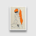 Standing Nude with Orange Drapery Painting - Meri Deewar - MeriDeewar