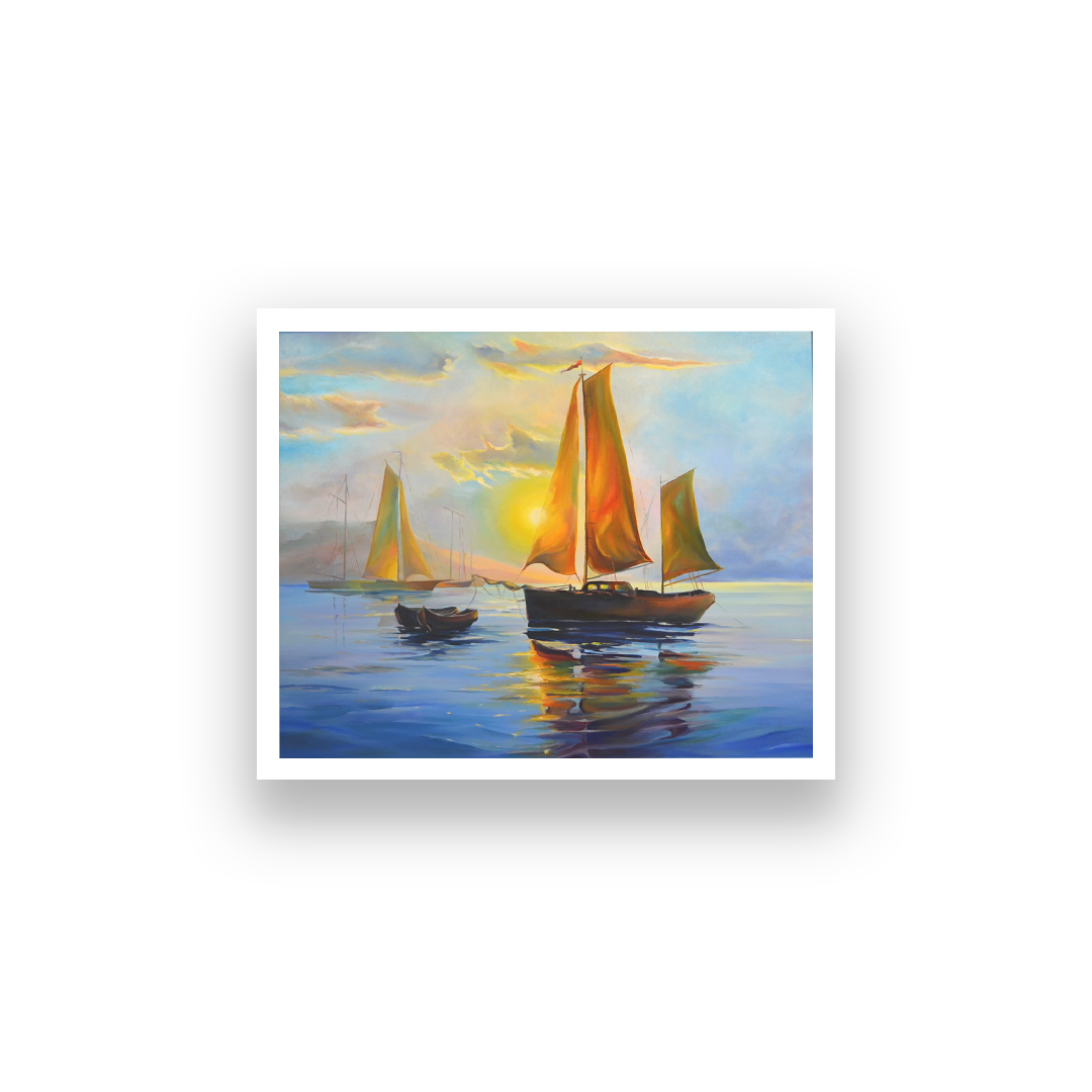 Sailboat With Sunset Wall Painting