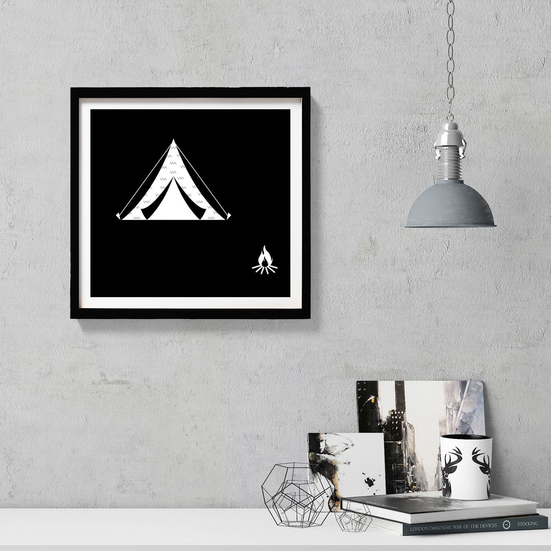 Campfire Travel Black and White Art Painting-Meri Deewar - MeriDeewar