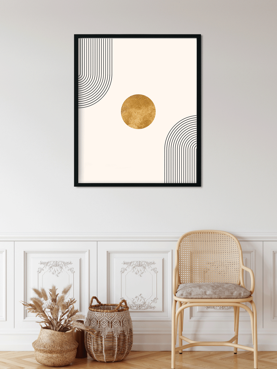 Boho wall art print with rainbow golden shape Painting