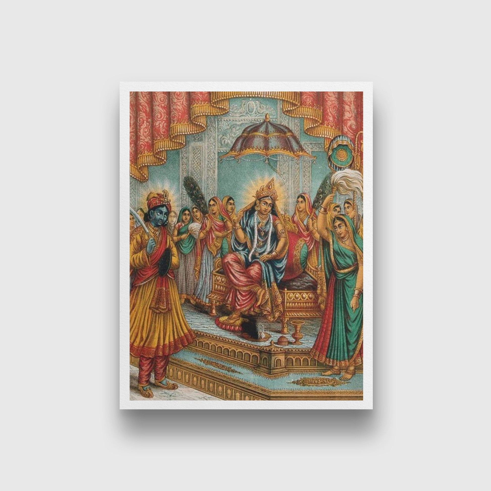 Krishna humbly standing before an enthroned Radha Painting - Meri Deewar - MeriDeewar