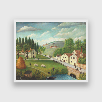 Pastoral Landscape with Stream Fisherman and Stroller Painting