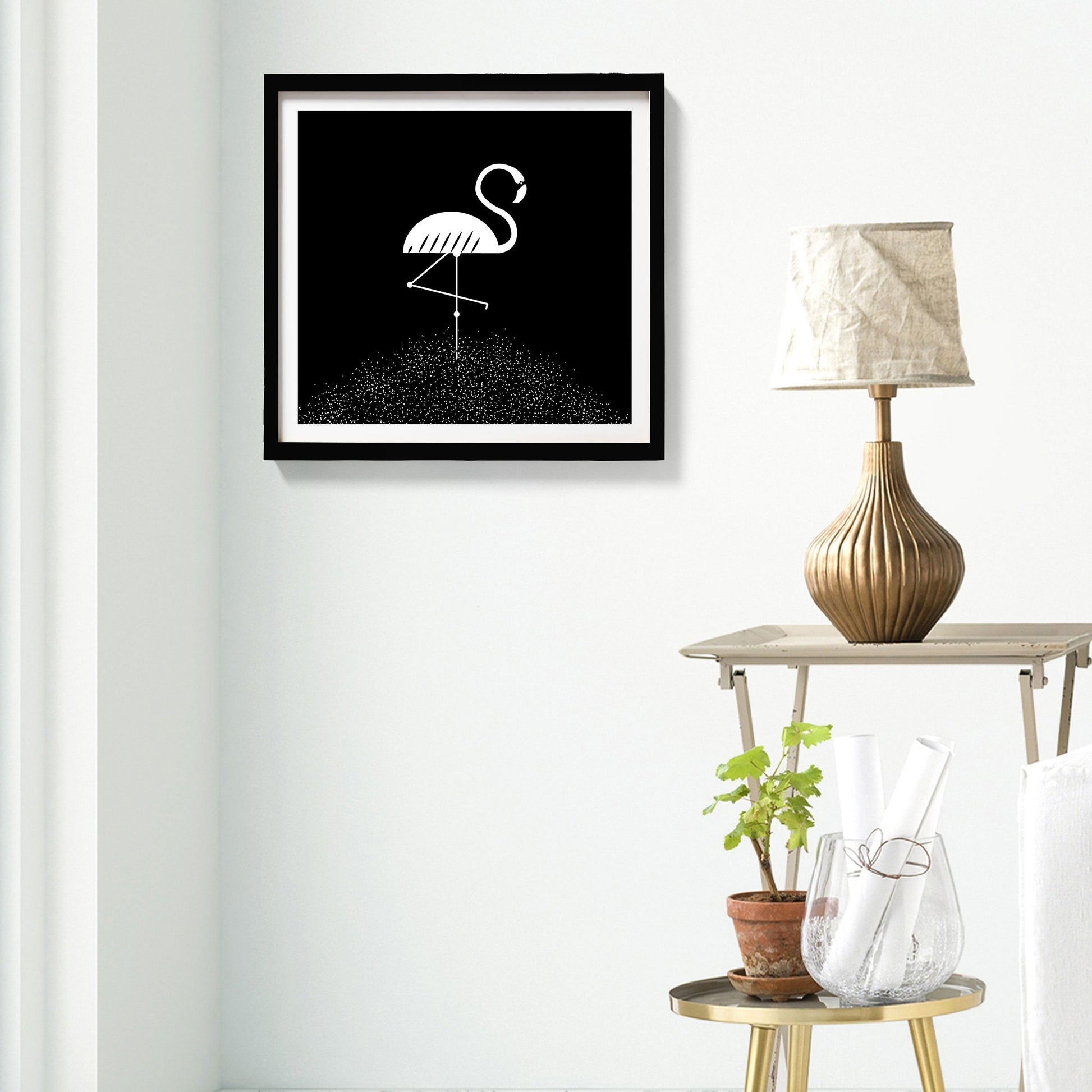 Flamingo Travel Black and White Art Painting - Meri Deewar - MeriDeewar