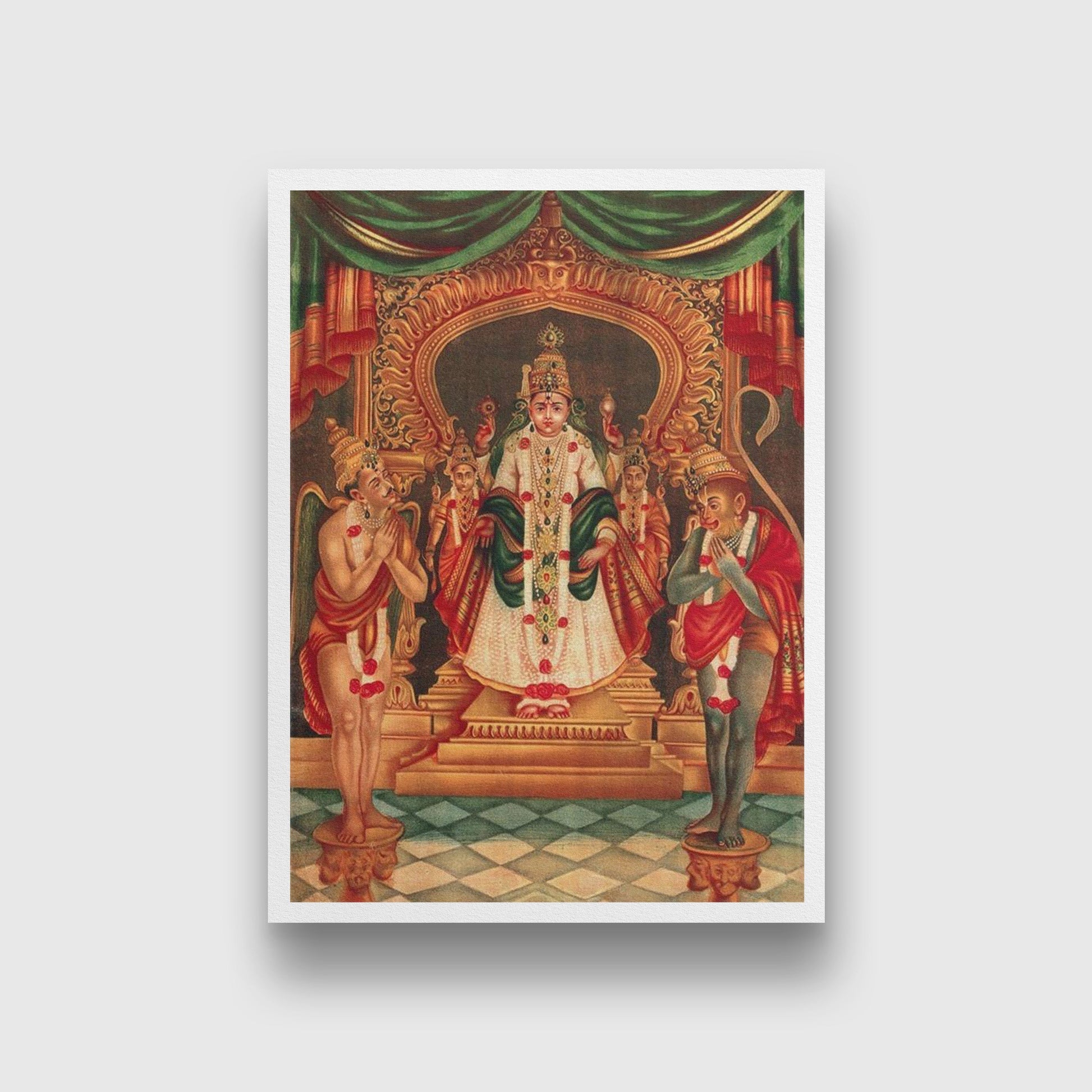 Vishnu-portrayed-as-in-a-Maharastra-temple-with-Hanuman-and-Garuda-before-him Painting - Meri Deewar - MeriDeewar