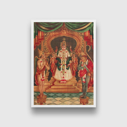 Vishnu-portrayed-as-in-a-Maharastra-temple-with-Hanuman-and-Garuda-before-him Painting - Meri Deewar - MeriDeewar