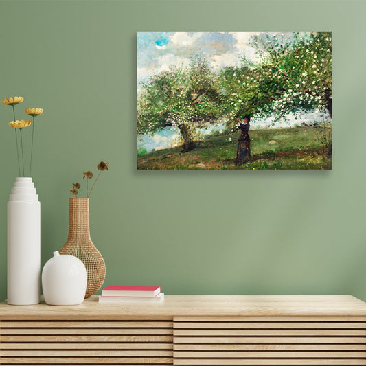 Girl Picking Apple Blossoms painting - Meri Deewar