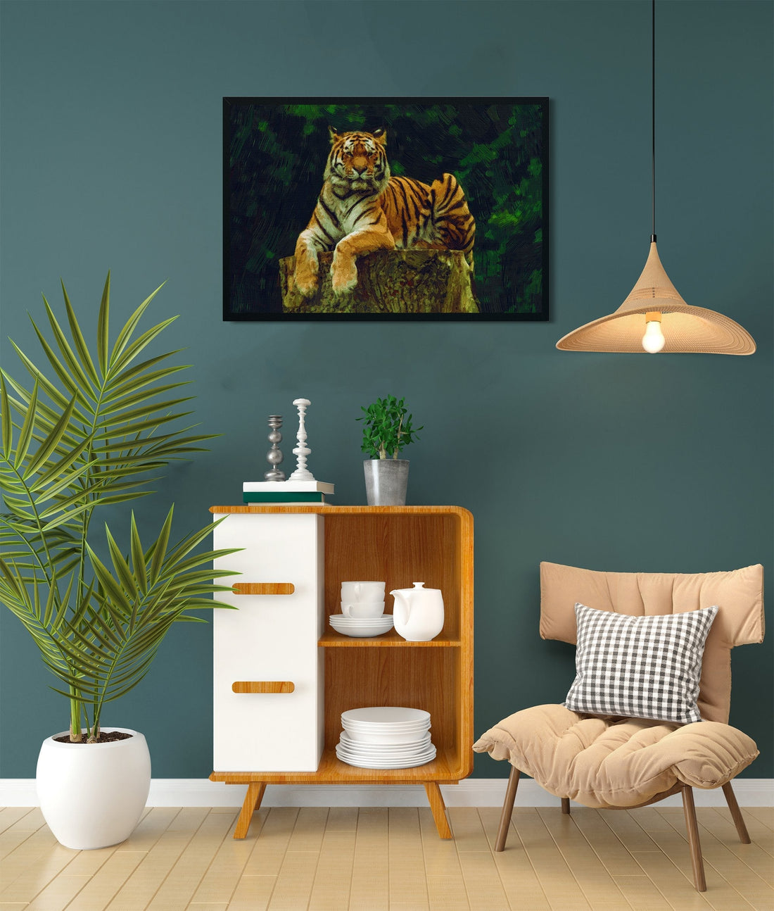 Male adult Bengal tiger resting in a park painting - Meri Deewar