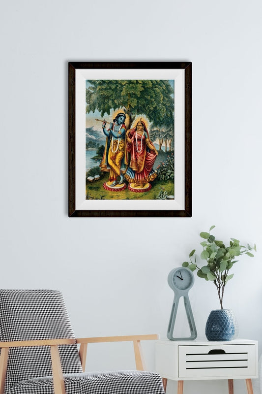 Krishna and Radha on separate lotus leaves Painting - Meri Deewar