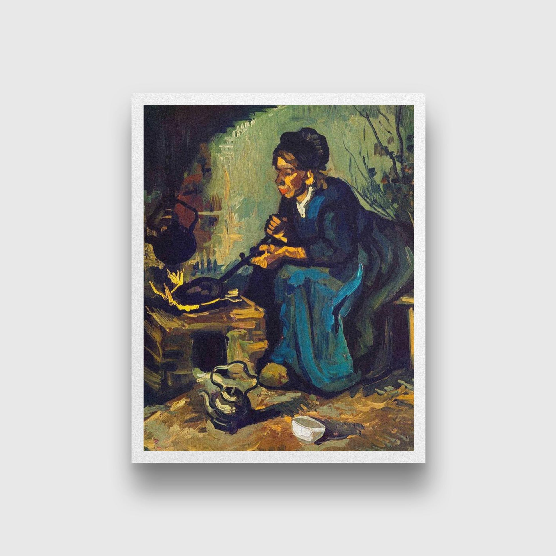 Peasant Woman Cooking by a Fireplace By Van Gogh Painting - Meri Deewar - MeriDeewar
