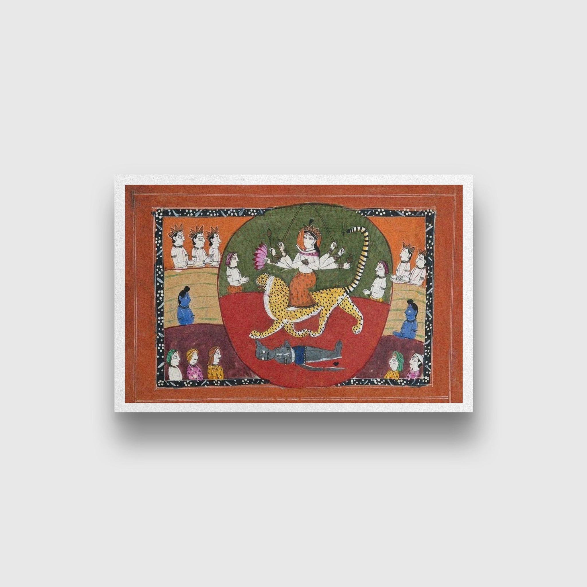 Durga slaying the Buffalo demon surrounded by devotees Painting - Meri Deewar