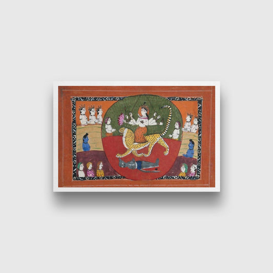 Durga slaying the Buffalo demon surrounded by devotees Painting - Meri Deewar - MeriDeewar