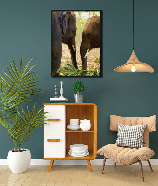 Two elephants, mother and her young calf Painting - Meri Deewar