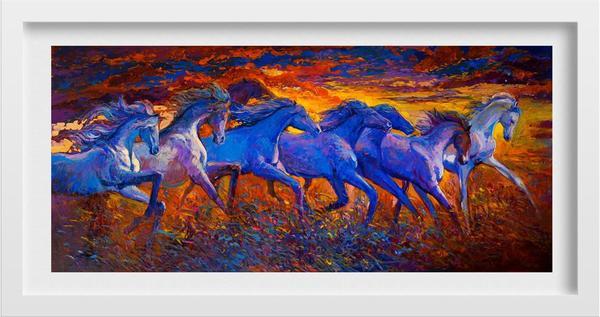 7 Horses Painting-Meri Deewar 3 : 2 Horizontal Premium Wall Art Canvas by MeriDeewar