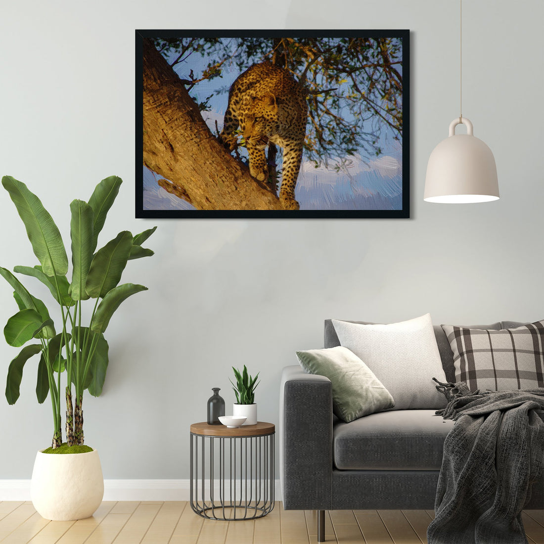 Beautiful leopard on the tree painting - Meri Deewar - MeriDeewar