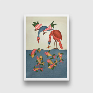 Multicolored Gond Painting Birds Painting