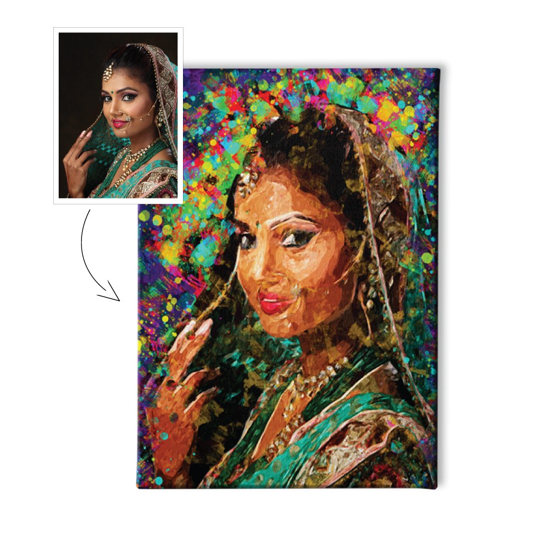 Acrylic Colour Splash Portrait (with borderless wooden frame) - MeriDeewar