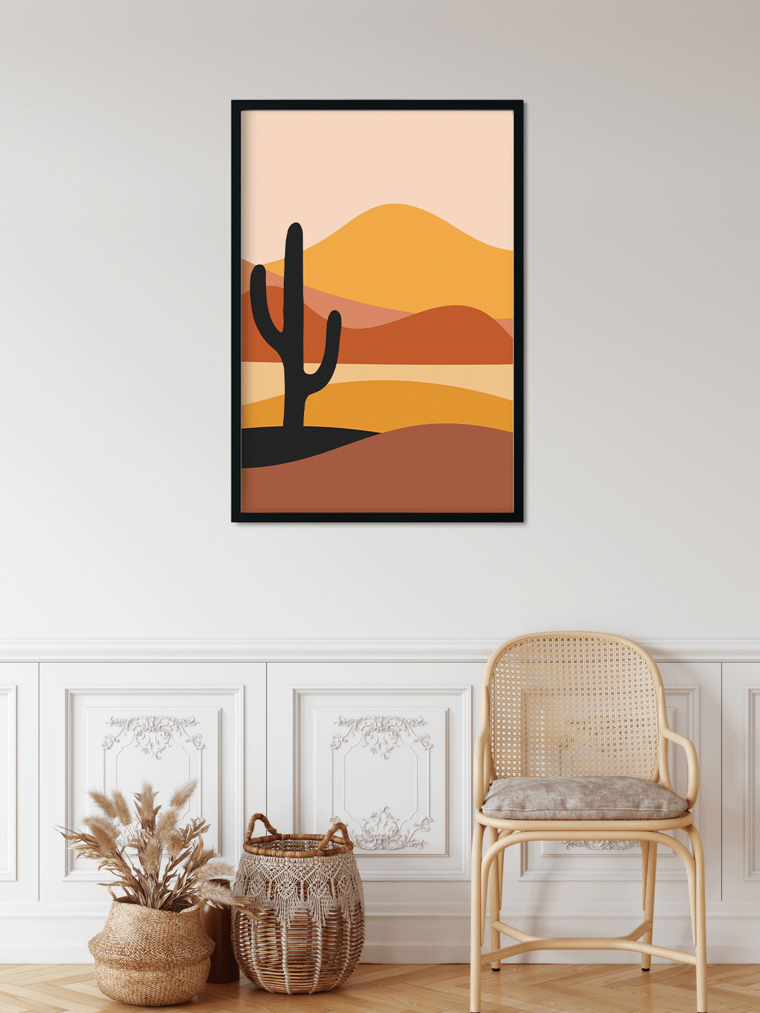 Panorama with sun mountain cactus Painting