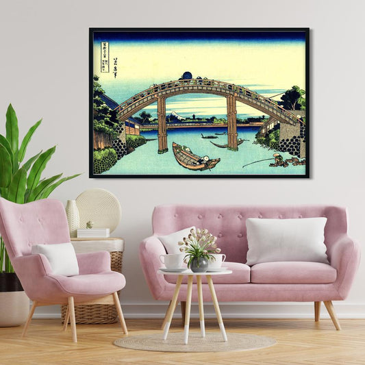 fuji seen through the mannen bridge at fukagawa Painting - Meri Deewar - MeriDeewar