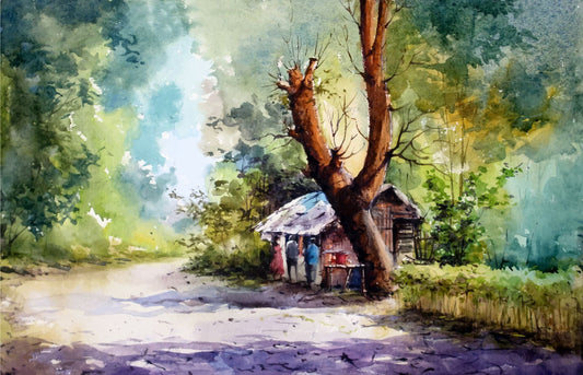 Evening time in a village farm Painting - Meri Deewar