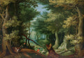 Forest Landscape With Stag Hunt Painting - Meri Deewar - MeriDeewar