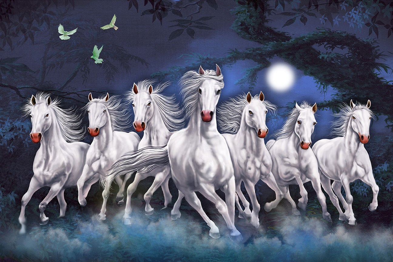 Moonlight Seven Horses Vastu Painting - Meri Deewar - MeriDeewar