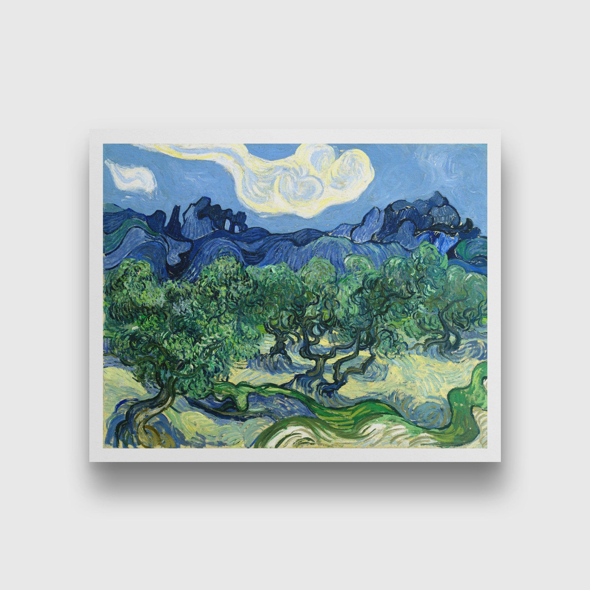 Olive Trees with the Alpilles in the Background (1889) famous landscape  painting